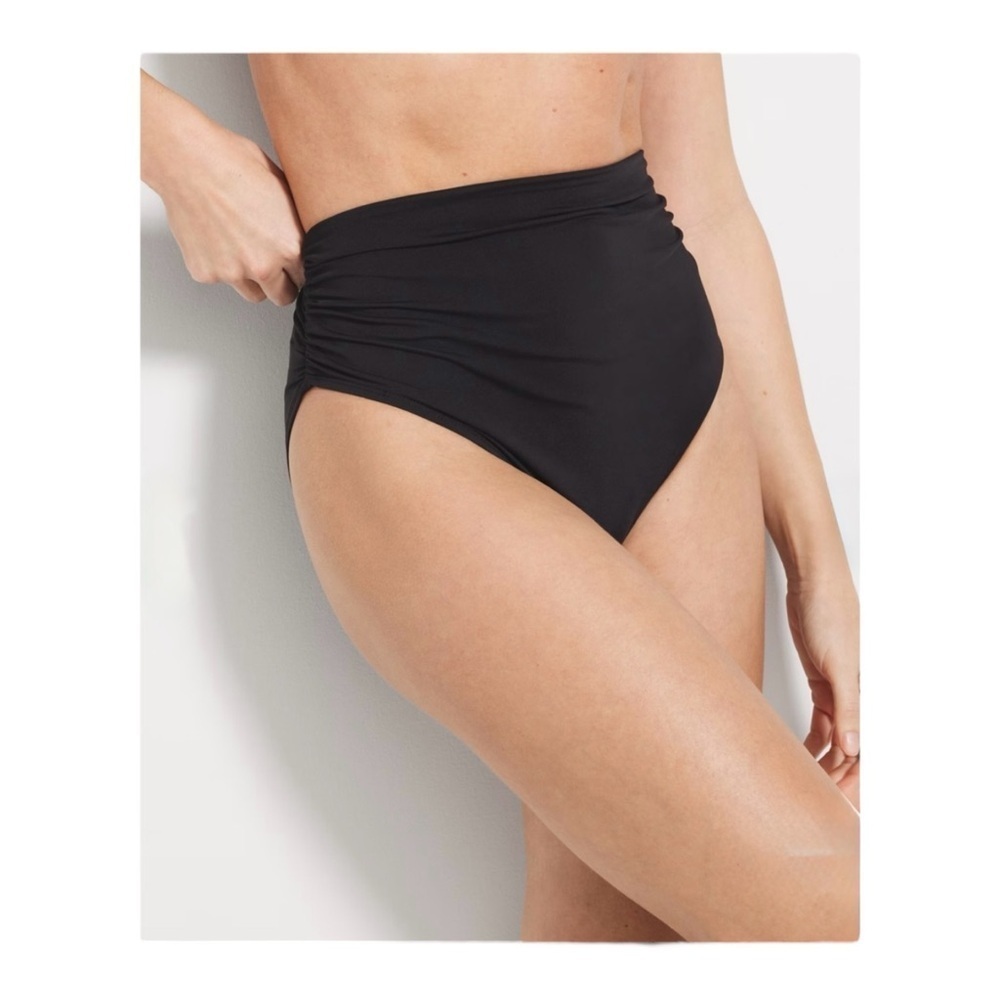 BLEU ROD Beattie Side-Shirred Bikini Bottom in Black NWT